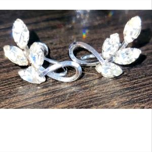 VINTAGE STAR-ART SIGNED STERLING 925 Rhinestones Leaf Screw Earrings ESTATE 5g